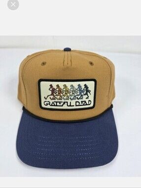 Grateful Dead Dancing Skeletons Cap Patch Trucker Hat Tan Blue Snapback